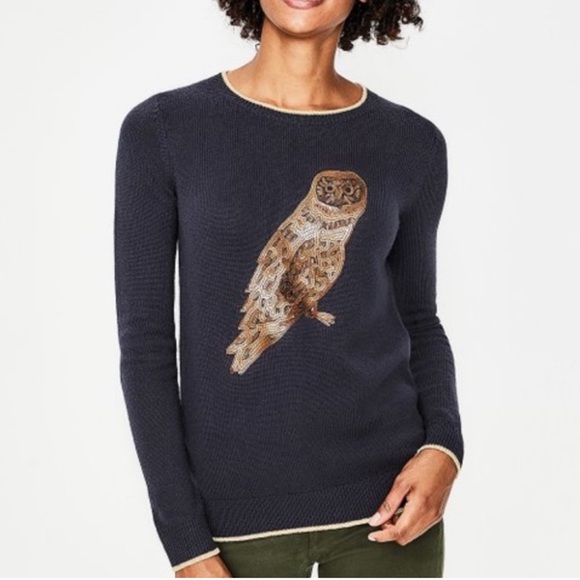 Boden Sequin Embellished Owl Sweater 